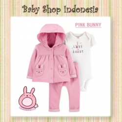 PU594 Setelan Baju Bayi Import 3in1 Jumpsuit Bayi dan Jaket Bayi Pink Love Daddy  large